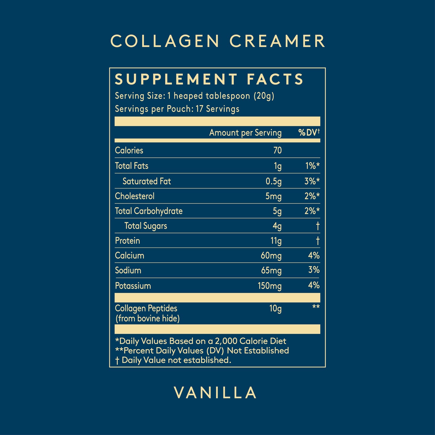 Vanilla collagen creamer pouch from Collagen Creamer, featuring creamy vanilla flavor and collagen for added health benefits.