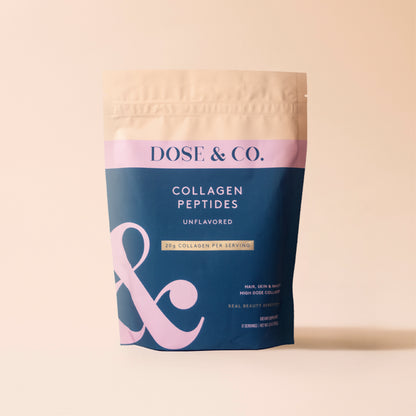 Unflavored bovine collagen peptides in a Pure Collagen pouch, showing the resealable packaging and product label.