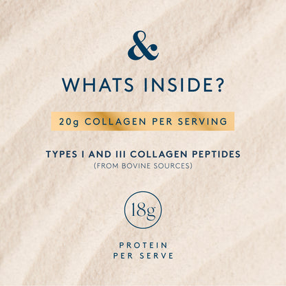 Bovine collagen peptides in a Pure Collagen unflavored pouch, showing the resealable packaging and product label.
