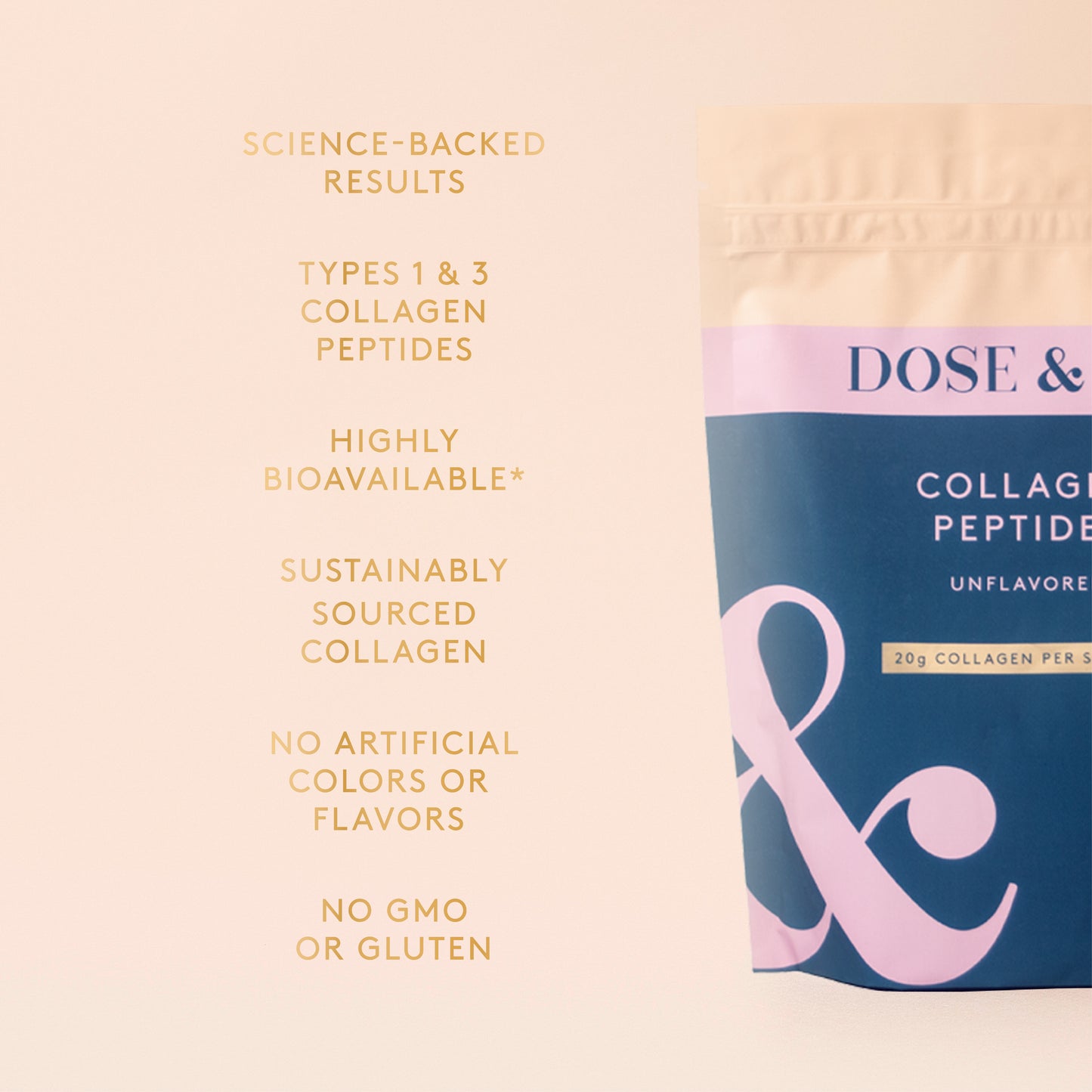 Unflavored Pure Collagen Peptides pouch featuring bovine collagen supplement in a resealable bag