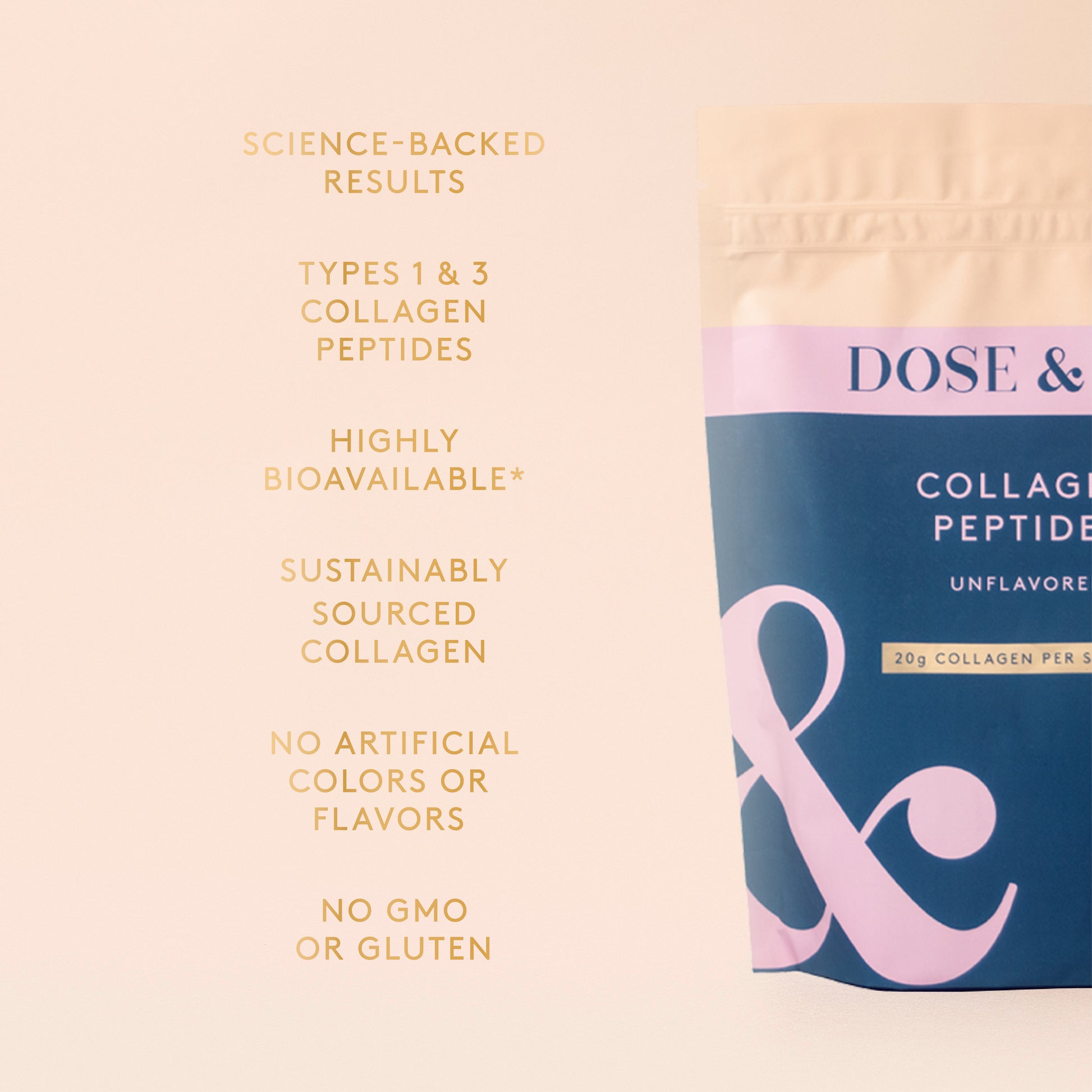 Unflavored Pure Collagen Peptides pouch featuring bovine collagen supplement in a resealable bag
